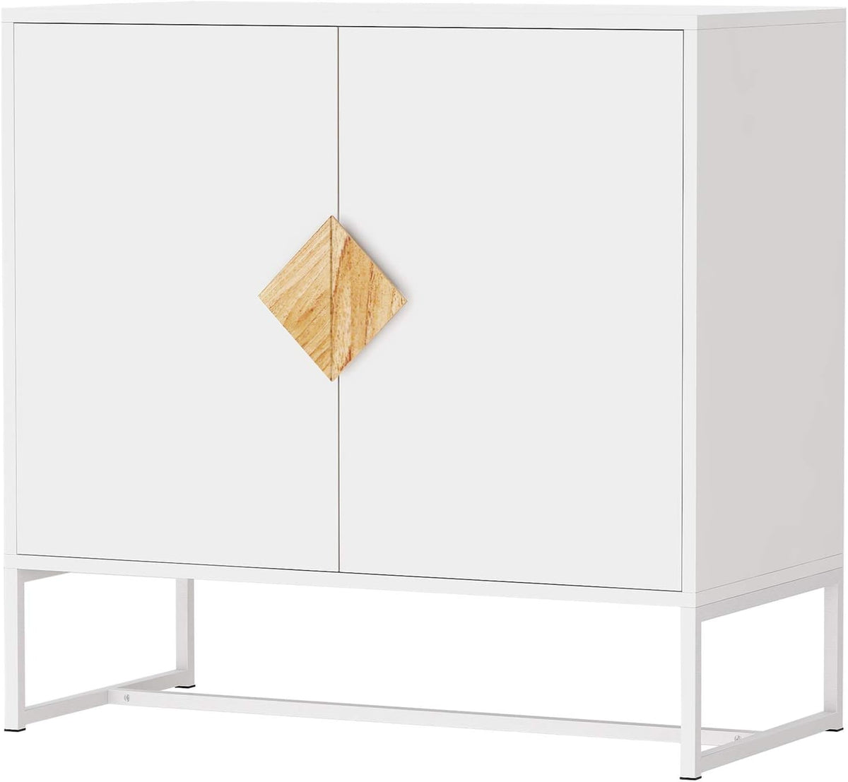 White Solid Wood Kitchen Buffet Cabinet with 2 Doors, 32 Inch B372