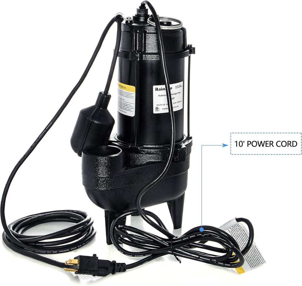 Cast iron submersible sewage pump with 10 ft. piggy back tether float switch F590