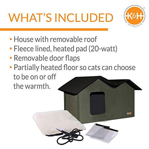 Outdoor Heated Cat House Olive 26.5 X 21.5 X 15.5 Inches X685