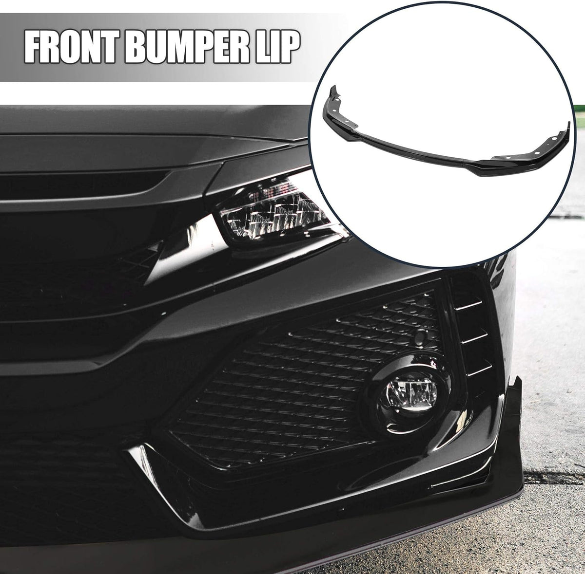 Glossy Black Car Front Bumper Bottom Lip Spoiler Splitter Pack of 2 D775