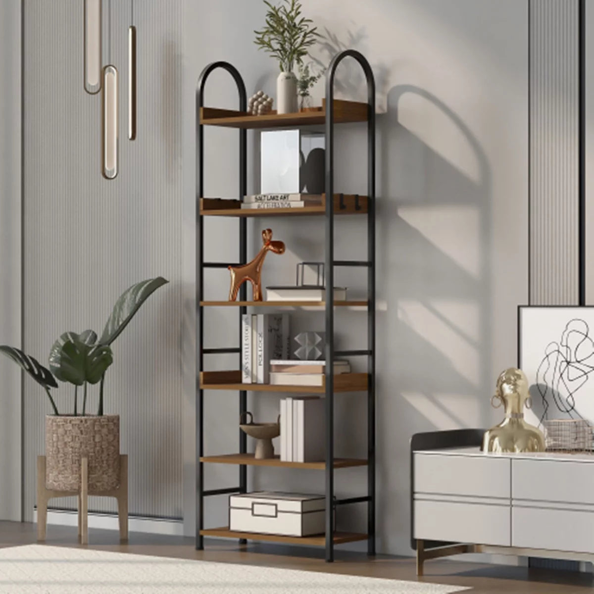 70.8 Inch Tall 6-tier Bookshelf with Round Top Frame R770542