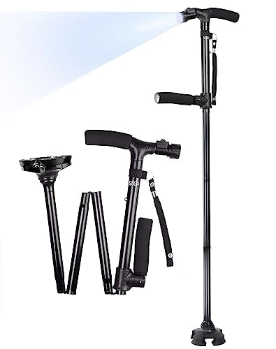Black Adjustable Folding Walking Cane with LED Light P64199
