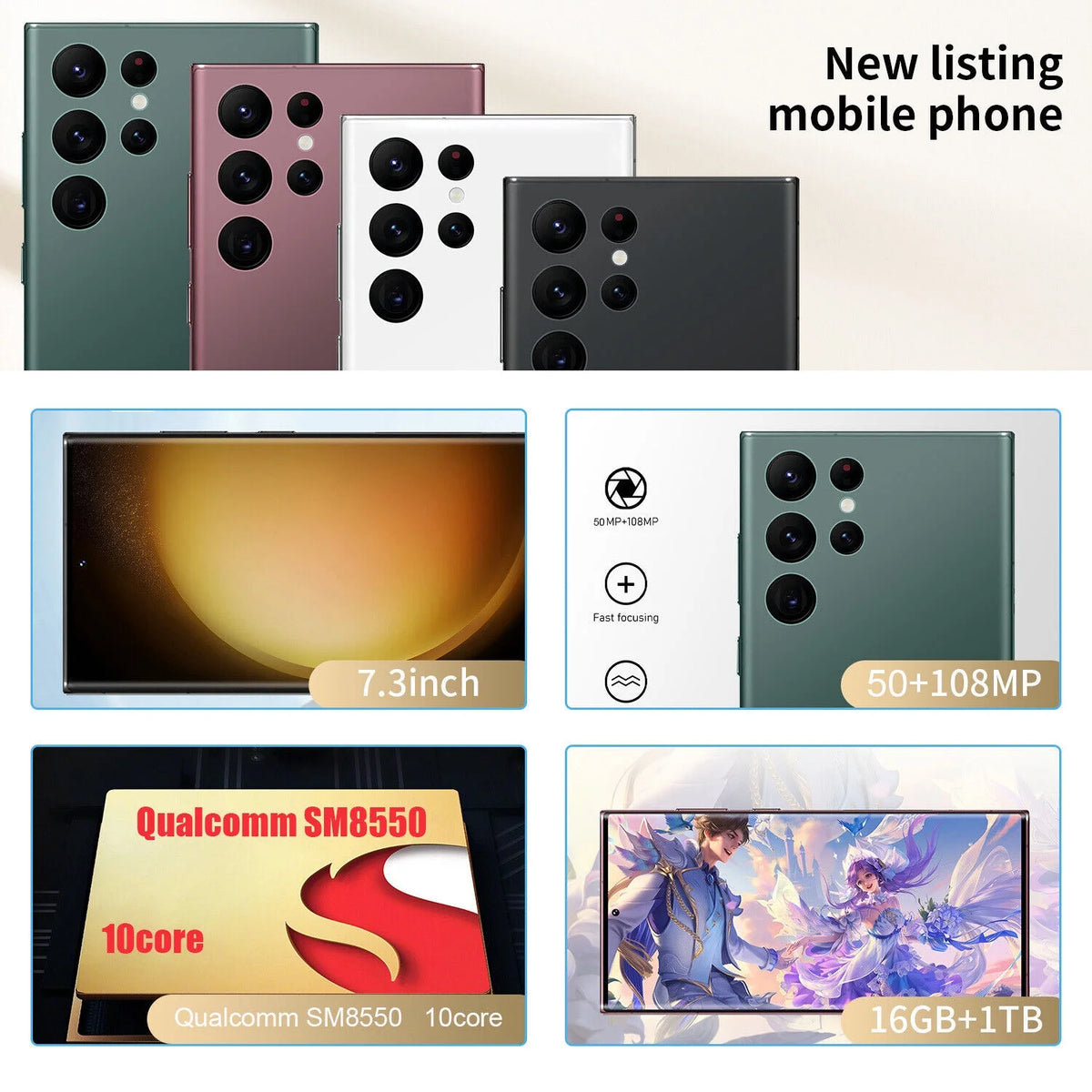 7.3" Smartphone 3GB+64GB Unlocked Android 13 Mobile Phones C281