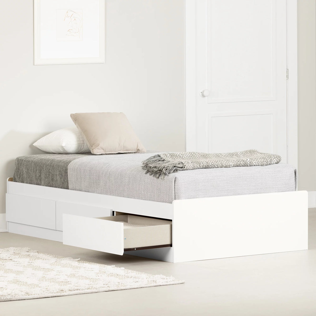 White Twin Metal Storage Bed I555