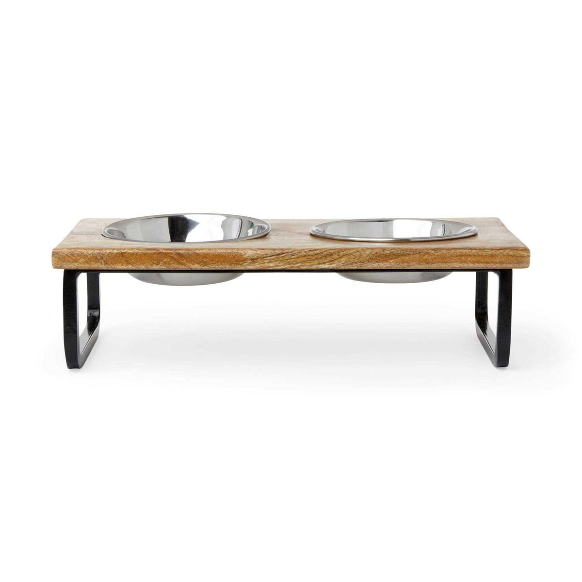 Elevated Wood Double Diner with Stainless-Steel Bowls Z241516
