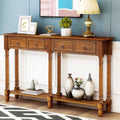 Walnut Rectangular Console Table with Drawers and Long Shelf M1209