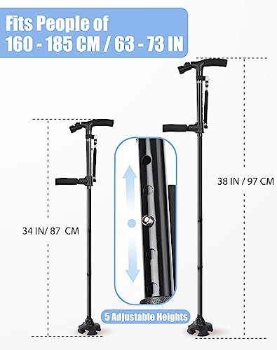 Black Adjustable Folding Walking Cane with LED Light P64199