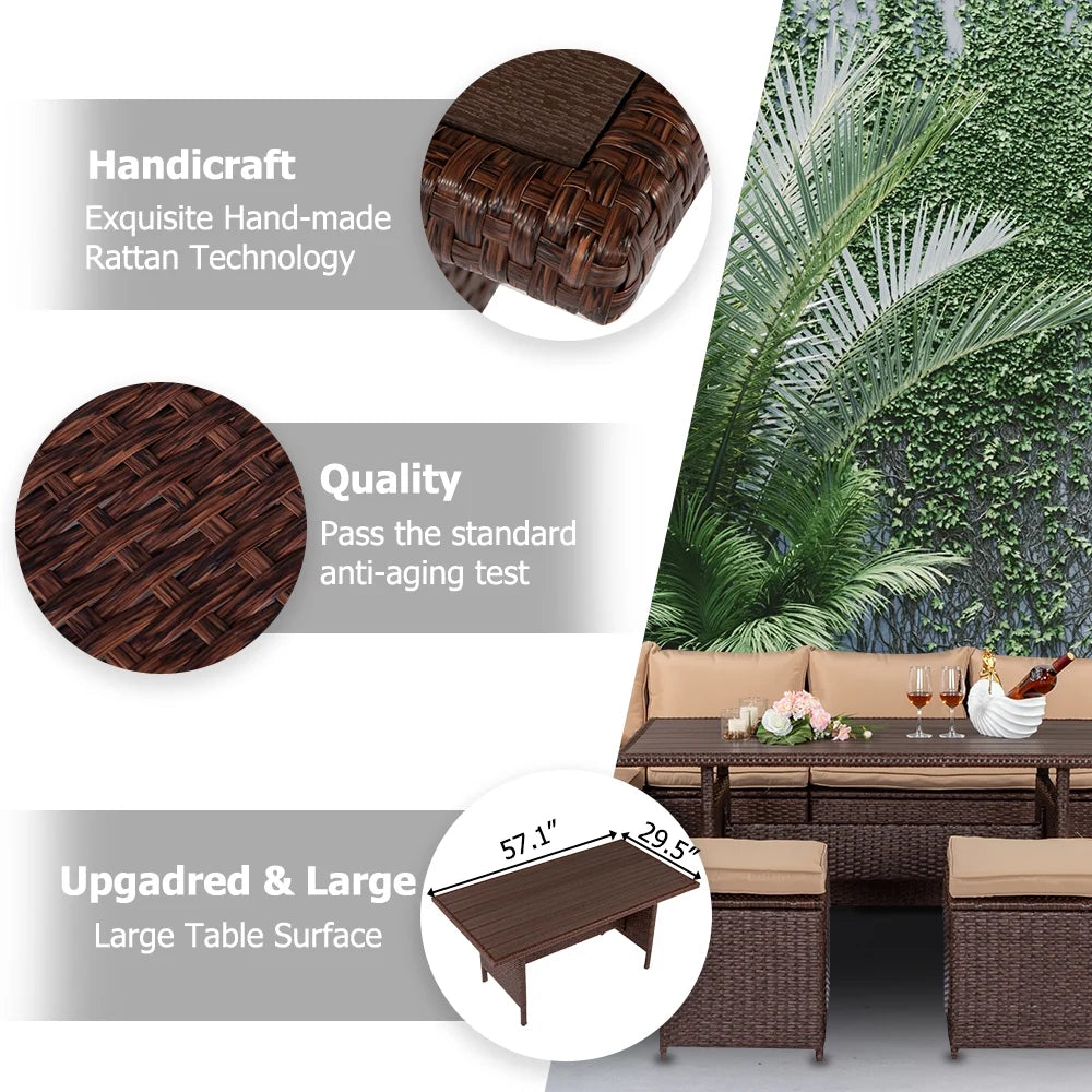 Wicker Rattan Couch Conversation Set Brown W8342