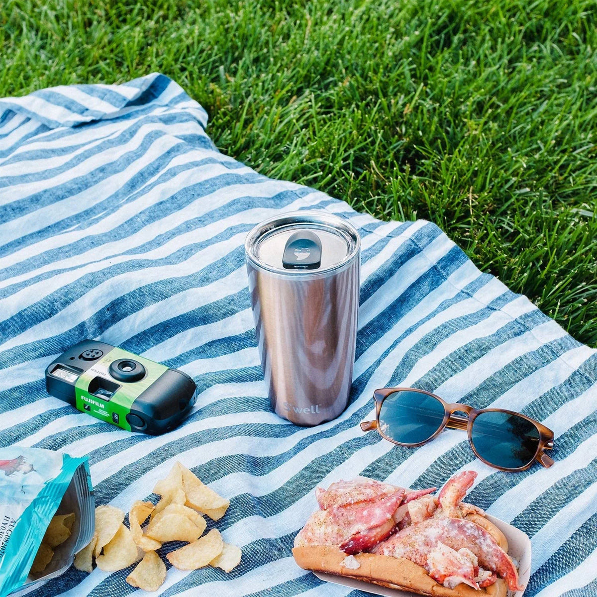 Stainless Steel Tumbler with Slide-Open Lid, 18 Fl Oz, Vacuum-Insulated Water Bottle S59457