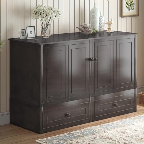 Queen Murphy Bed Cabinet with USB Charging Station and Storage Drawers I463