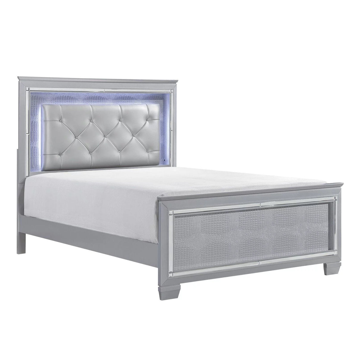 Silver Finish Full Size Bed with LED Headboard A834