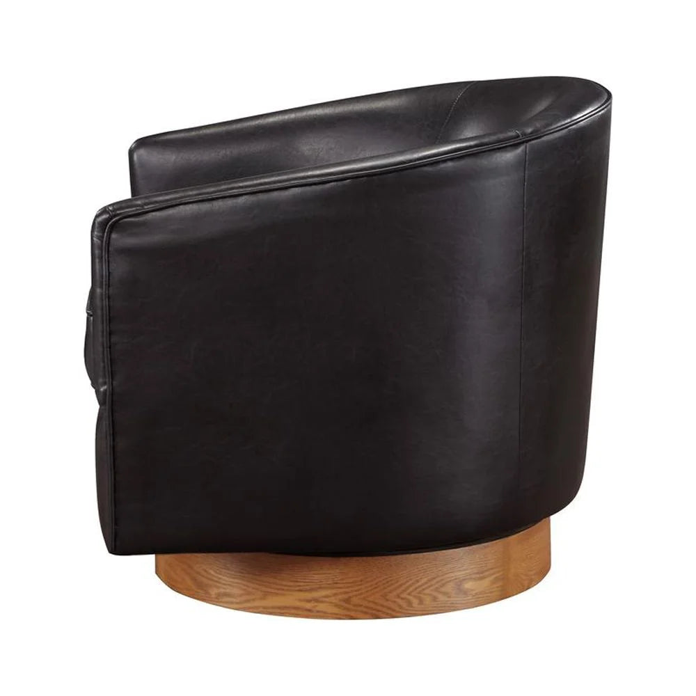 Brown Faux Leather Wood Base Swivel Chair F500