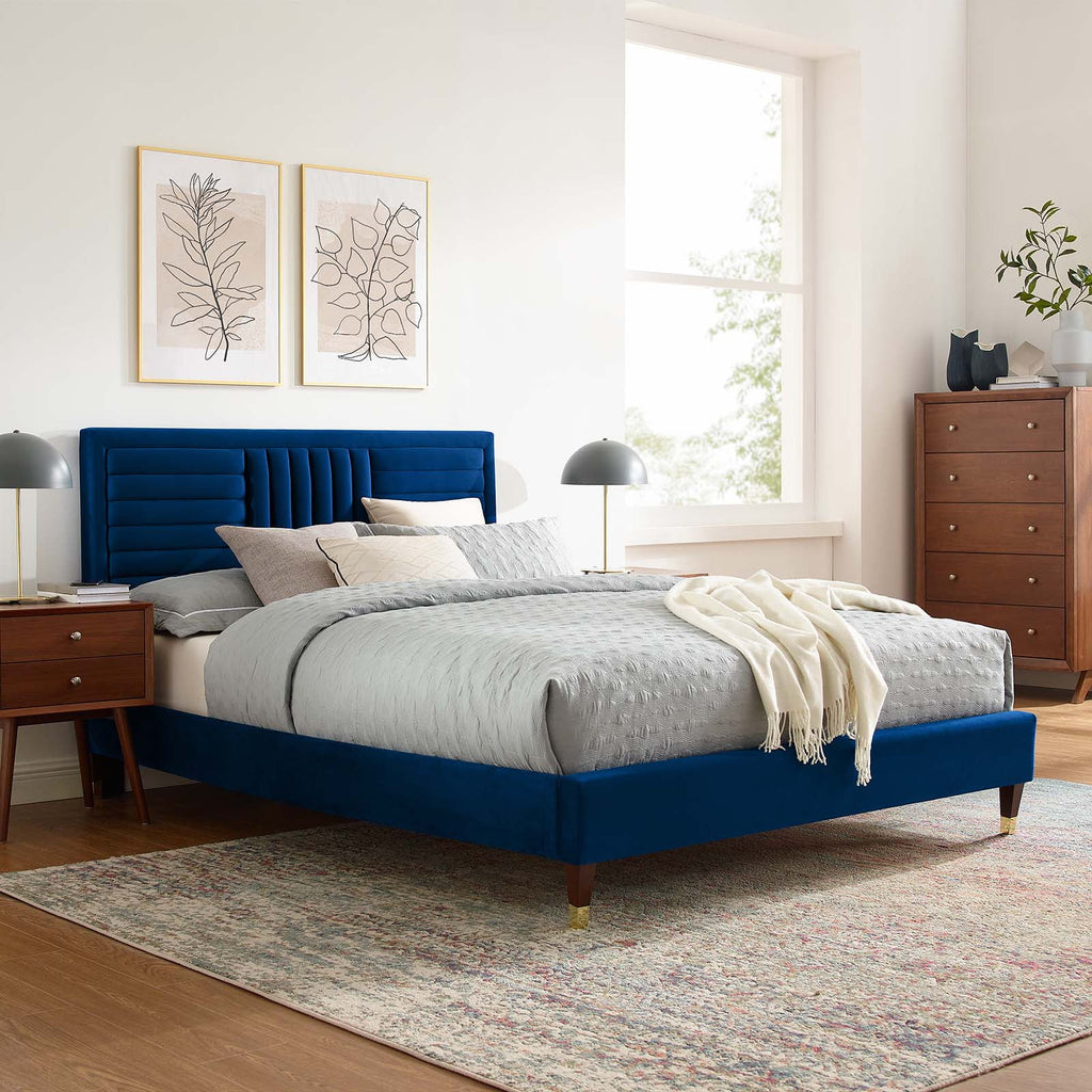 Navy Channel Tufted Performance Velvet Twin Platform Bed E947214