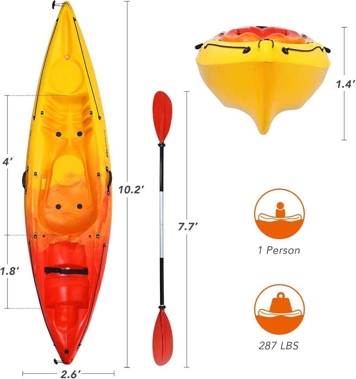 10.2FT Sit-On-Top Fishing Kayak with Aluminum Paddle & Bungee Storage R795