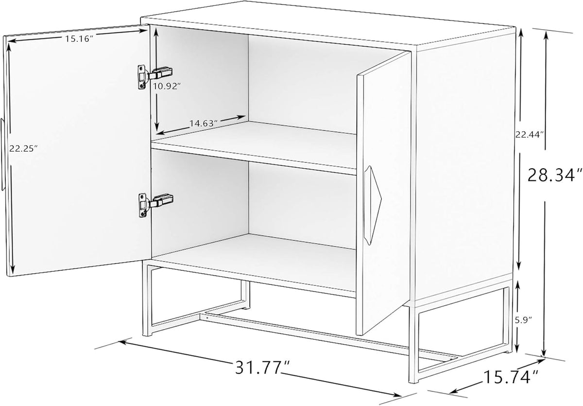 White Solid Wood Kitchen Buffet Cabinet with 2 Doors, 32 Inch B372
