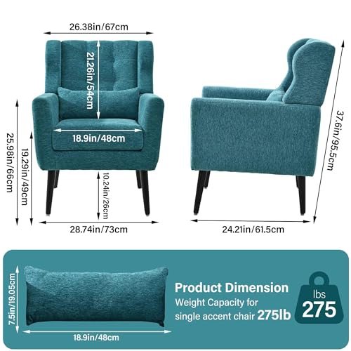 Dark Blue Chenille Fabric Accent Chair Set of 2 Y9686