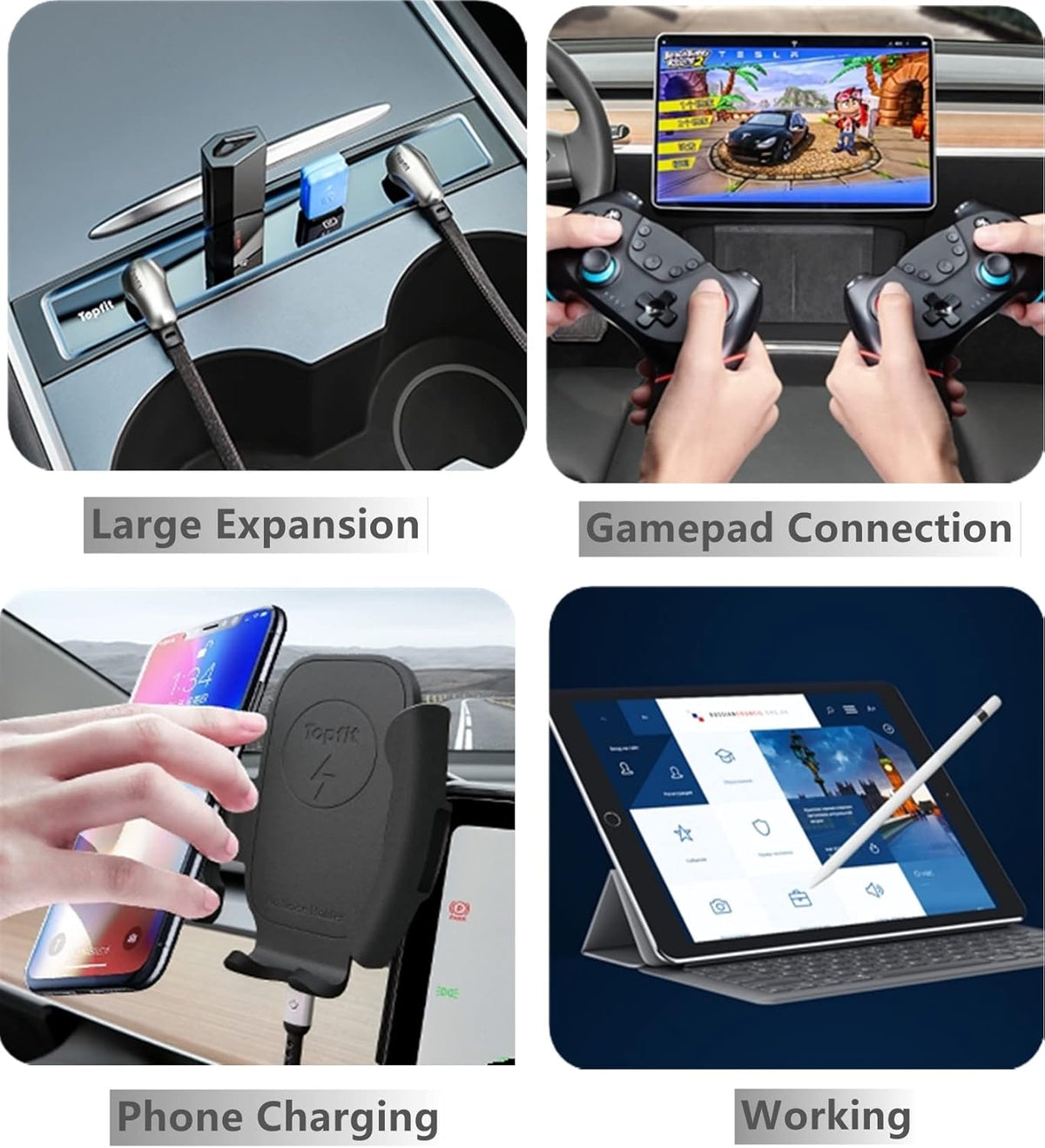 4 in 1 USB Hub Center Console Adapter for Tesla Model Y Model 3, Pack of 2 M1628