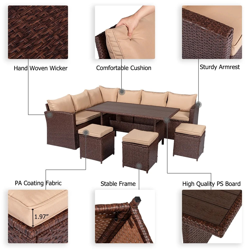 Wicker Rattan Couch Conversation Set Brown W8342
