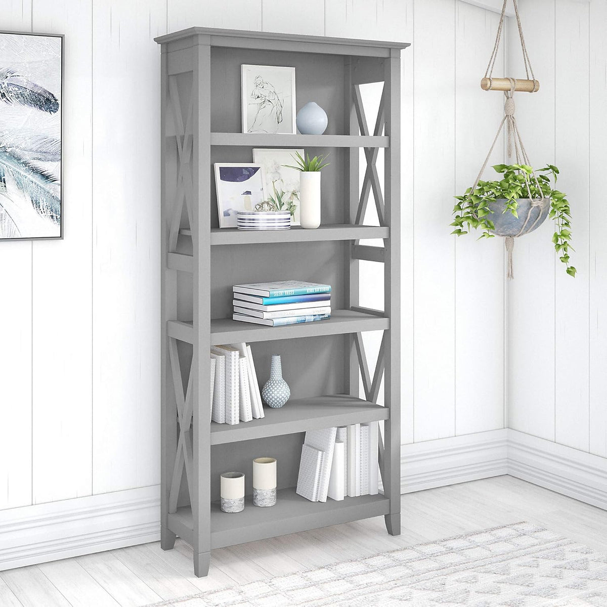 Tall 5 Shelf Bookcase, Cape Cod Gray P968