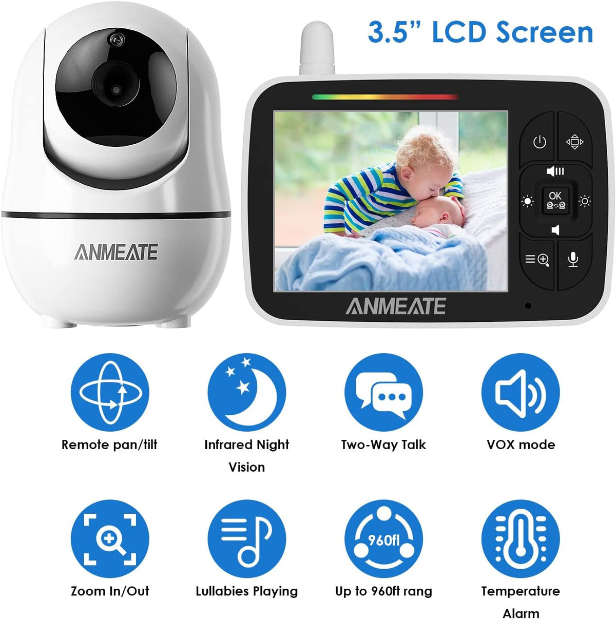 Baby Monitor with Camera and Audio, 3.5 inch LCD Display, Night Vision R569