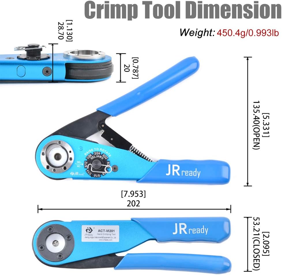 8 indent crimping tool for wire 12-26 awg solid barrel contact O8364
