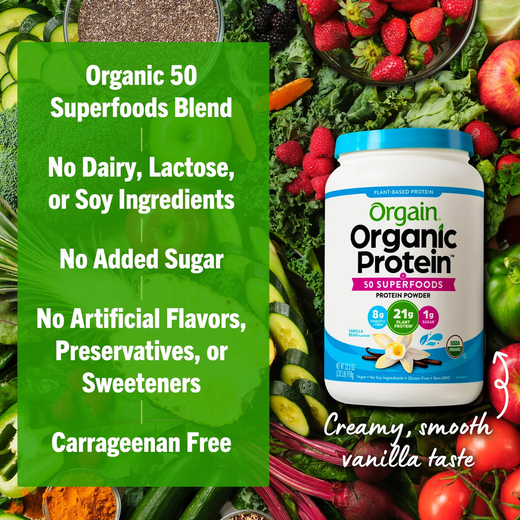 Organic Plant Based Protein Superfoods Powder Vanilla Bean 2.02 lb X591349