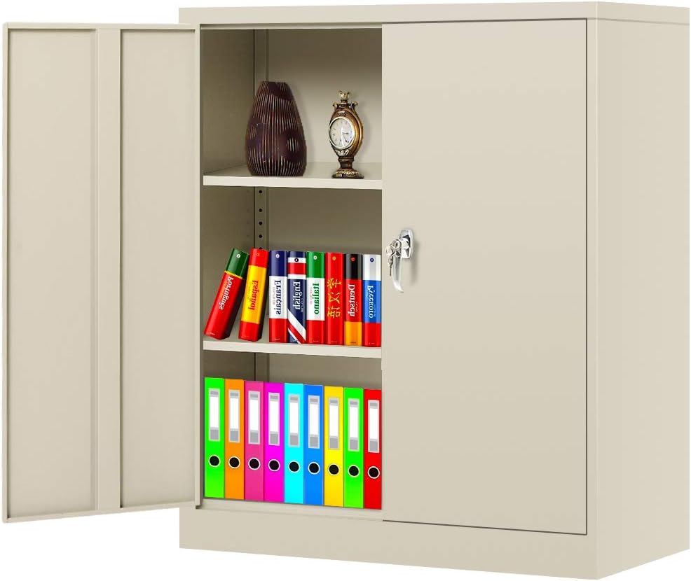 Metal Storage Cabinet Locking Steel Storage Cabinet 42” with Lock and Doors, Adjustable Shelves S550