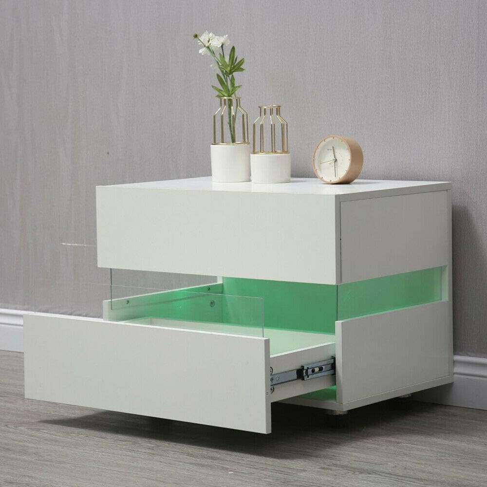High Gloss 2 Drawer LED Nightstand Cabinet J314175