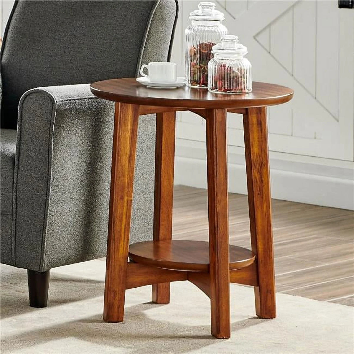 20 in. Round Mid-Century Modern Wood End Table F291631