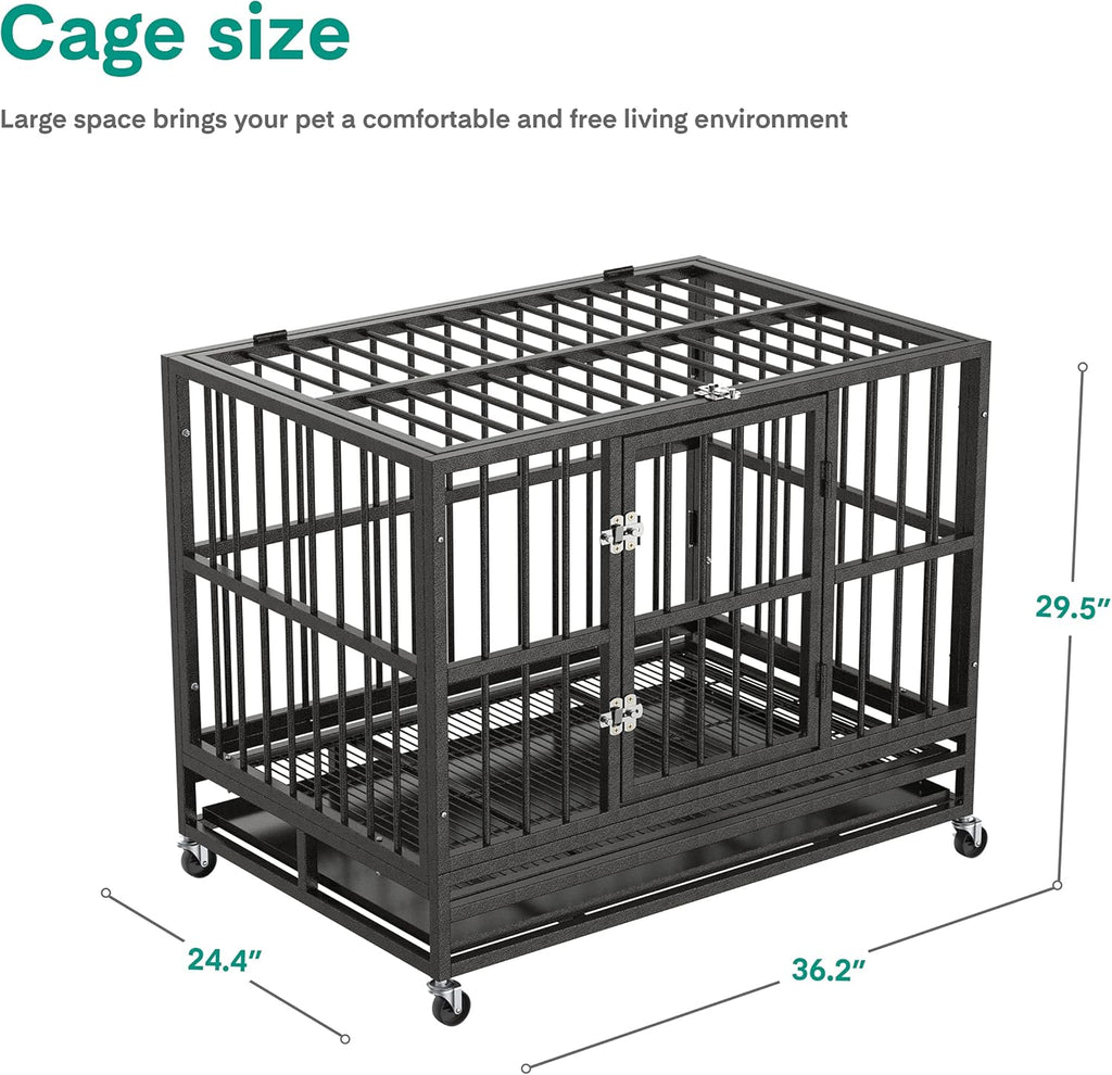 36 Heavy Duty Metal Dog Kennel and Crate, Double Door, Black M3435