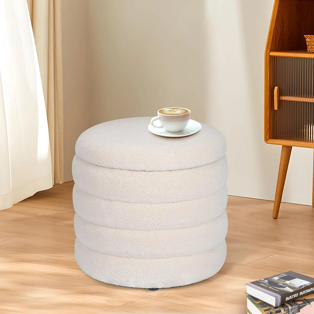 White Round Upholstered Ottoman I594