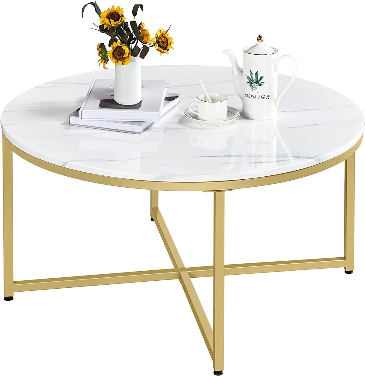 Marble Coffee Table with X-Base Metal Legs T41613