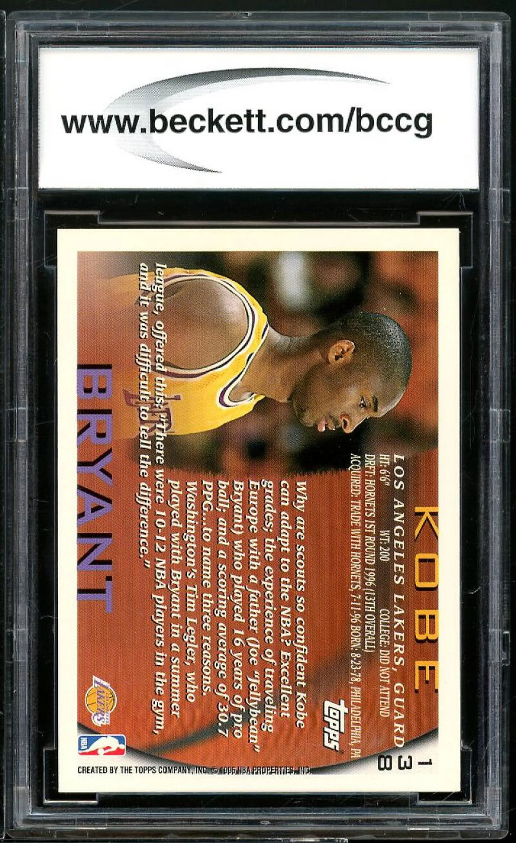 Kobe Bryant Rookie Card BGS BCCG 9 W501