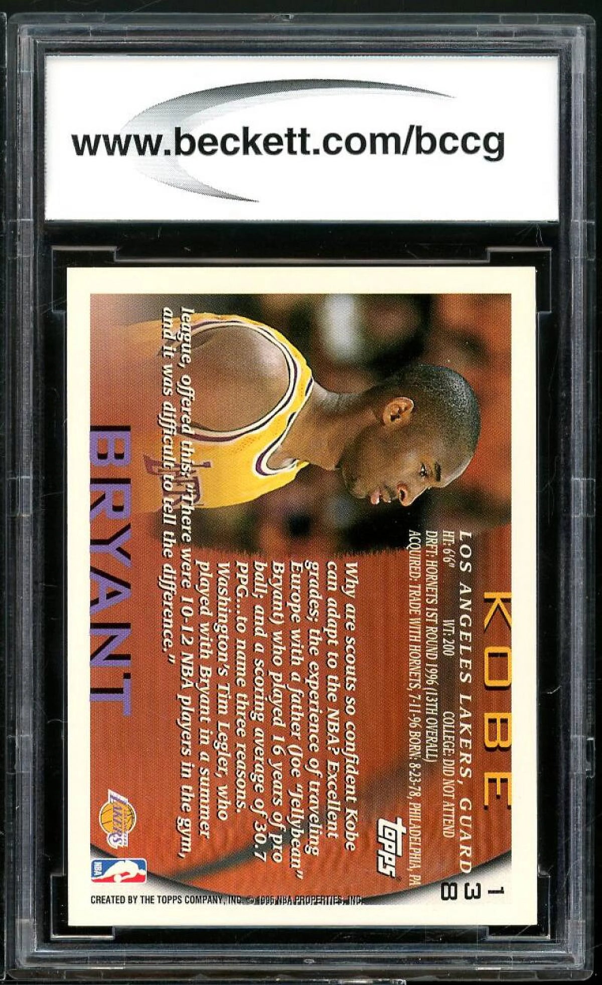 Kobe Bryant Rookie Card BGS BCCG 9 W501