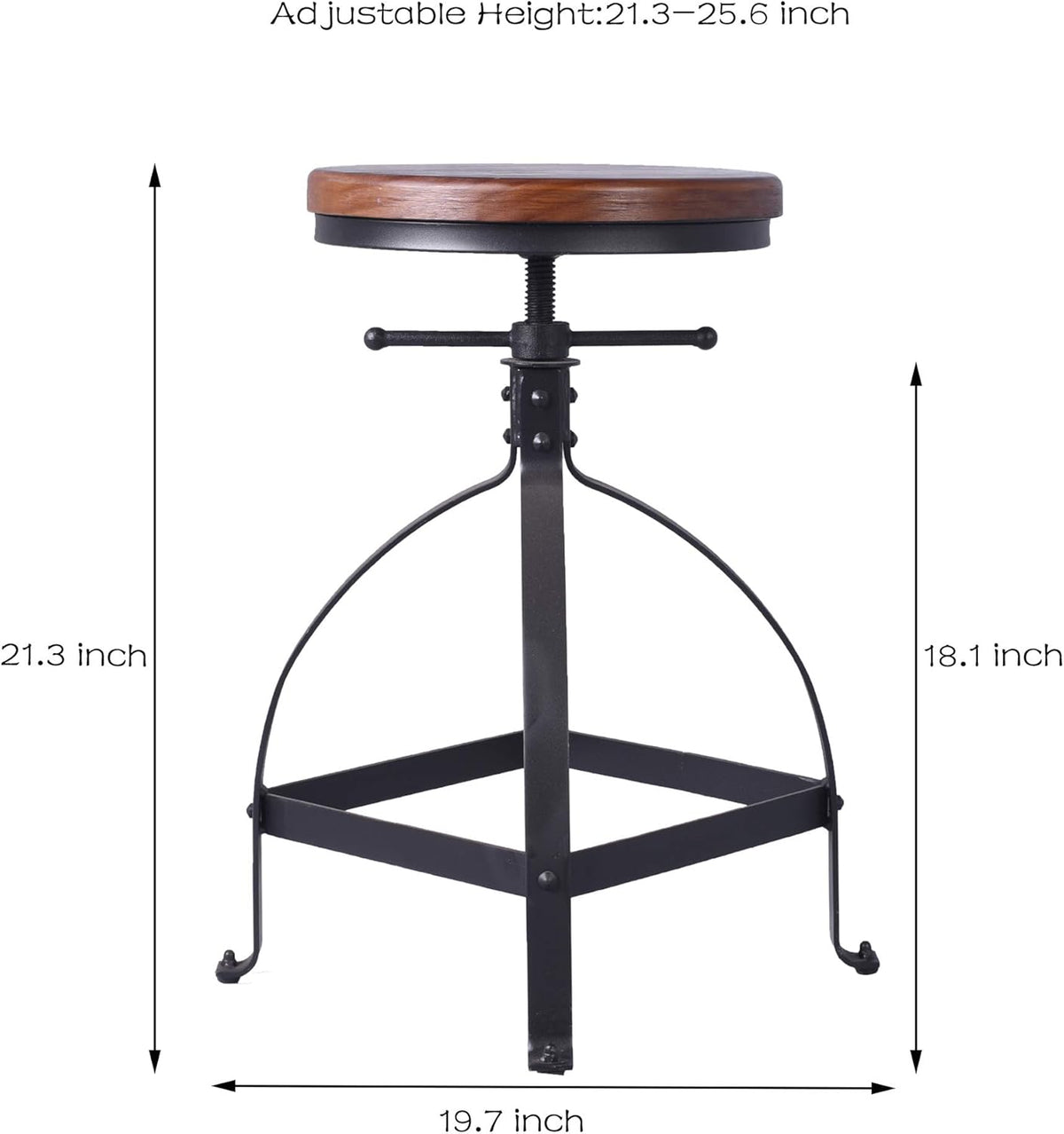 Adjustable Swivel Round Wood Metal Bar Stool Set of 2 V960