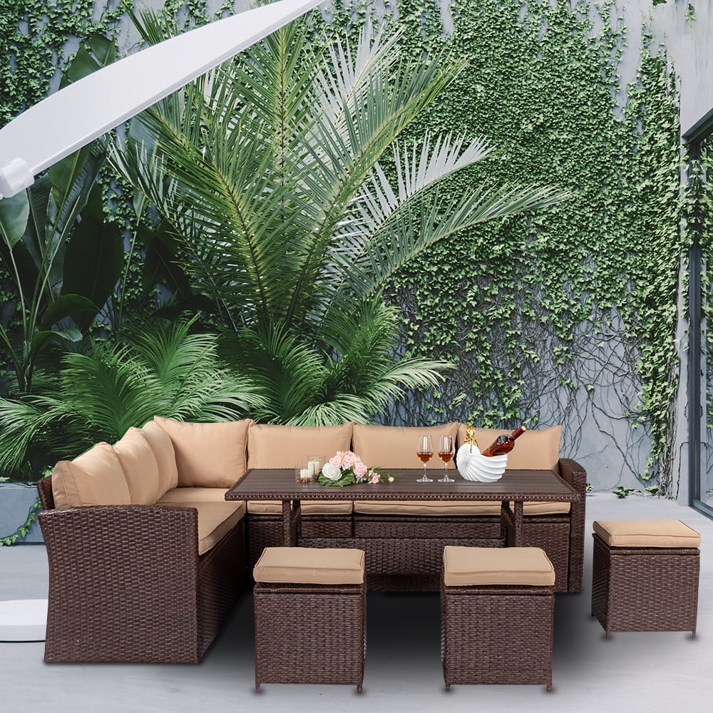 Wicker Rattan Couch Conversation Set Brown W8342