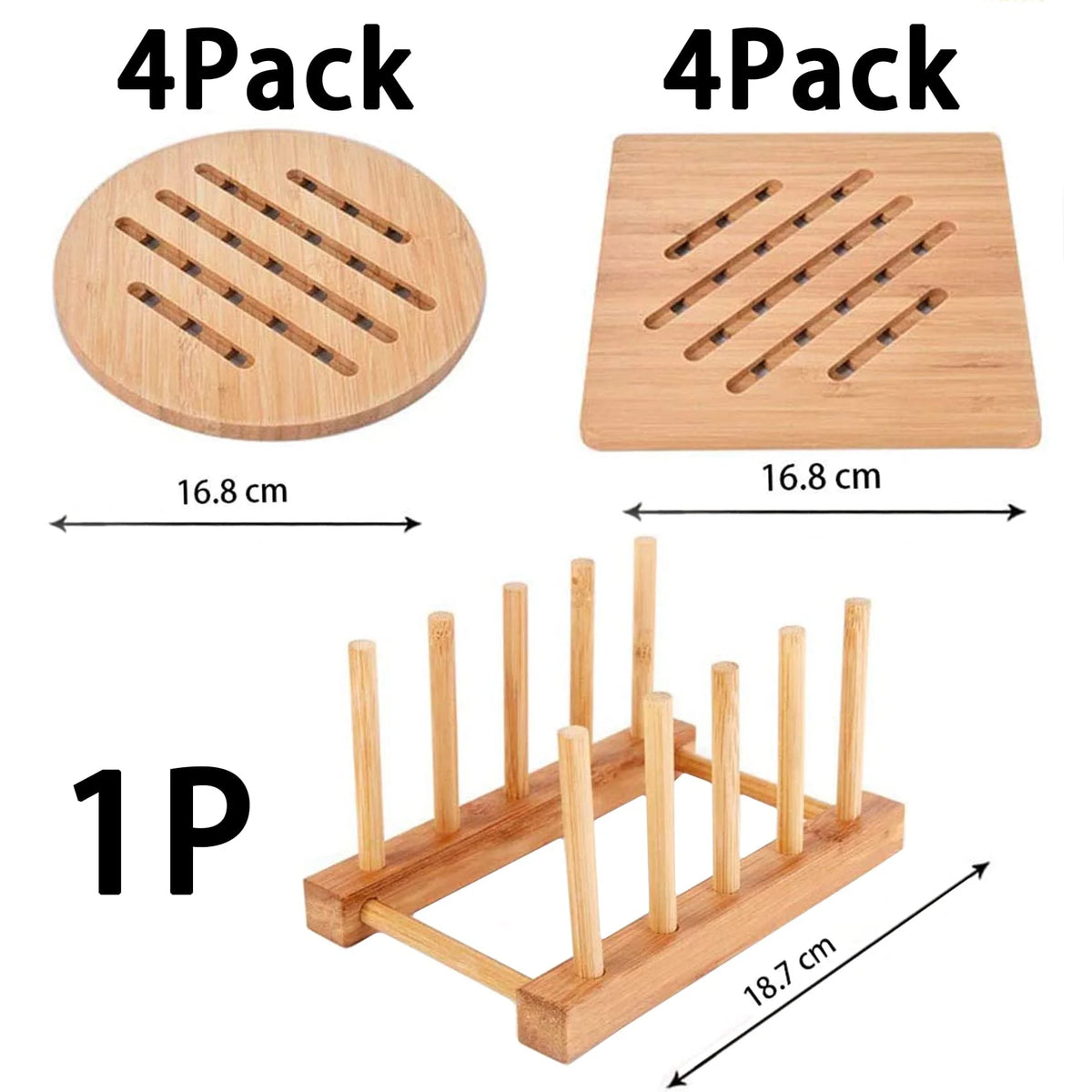 8 Pack Natural Bamboo Trivet Mat Set with 2 Holders Y337