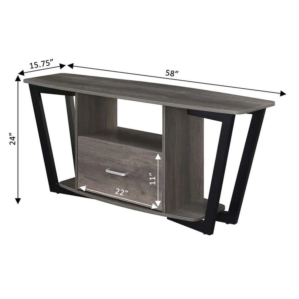 60-inch One-Drawer TV Stand with Shelves Gray Wood Finish P503398