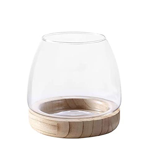 Glass Vase with Wooden Support Base, Clear Glass Bubble Vase, 1pcs (B 23 × 22 × 20 cm) N10338