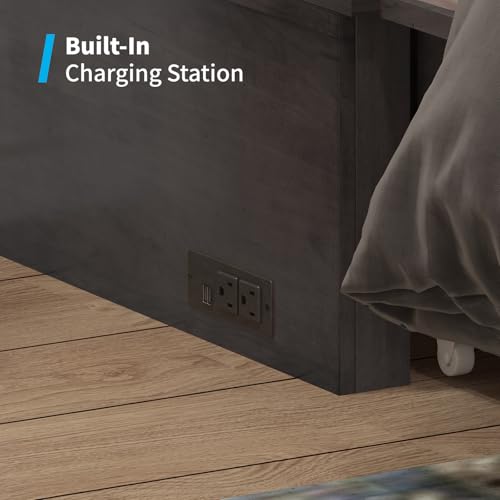 Queen Murphy Bed Cabinet with USB Charging Station and Storage Drawers I463