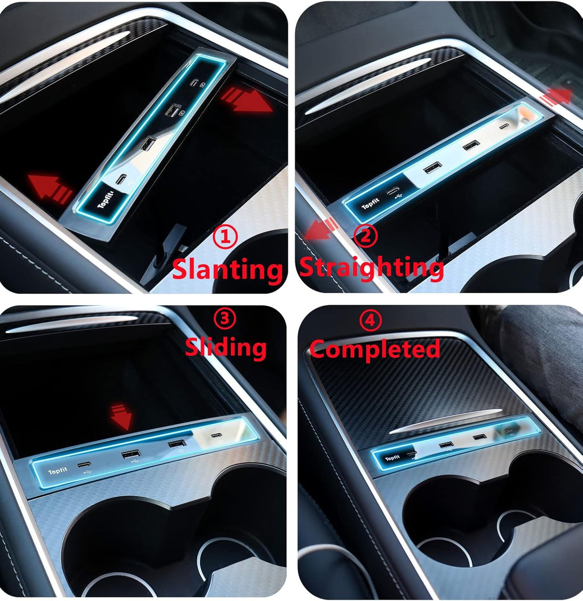 4 in 1 USB Hub Center Console Adapter for Tesla Model Y Model 3, Pack of 2 M1628