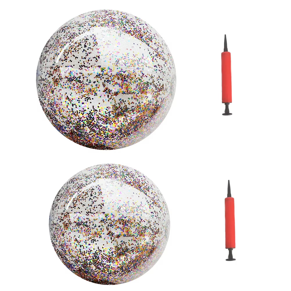 4pcs Glitter Sequin Beach Balls Round Transparent PVC Inflatable Ball Toys with Pumps O477