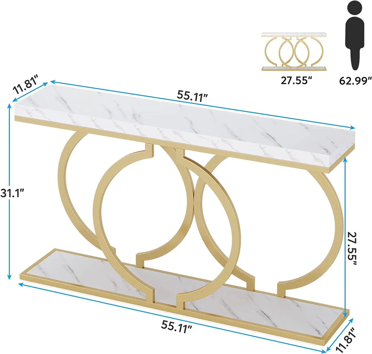 White & Gold Faux Marble Console Sofa Table J69760