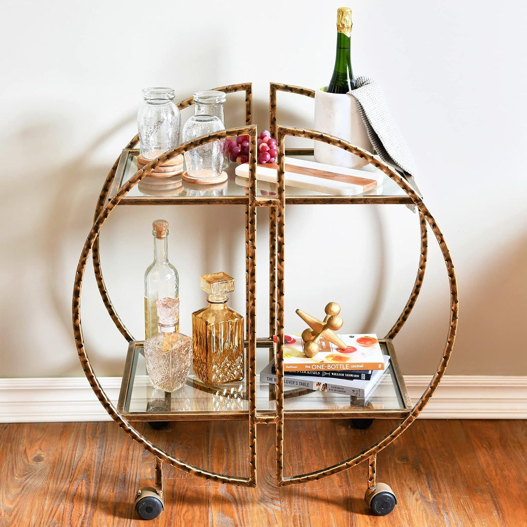Hammered Brass Round Bar Cart B1195