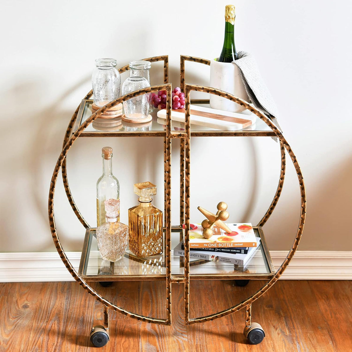 Hammered Brass Round Bar Cart B1195