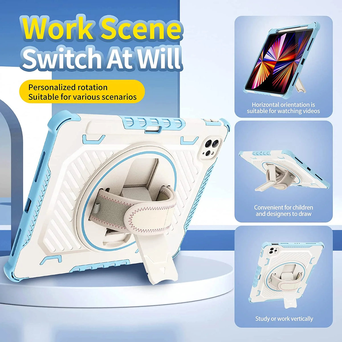 Heavy Duty Protective Case for iPad Pro 12.9 Inch with Rotating Hand Strap & Stand U754224