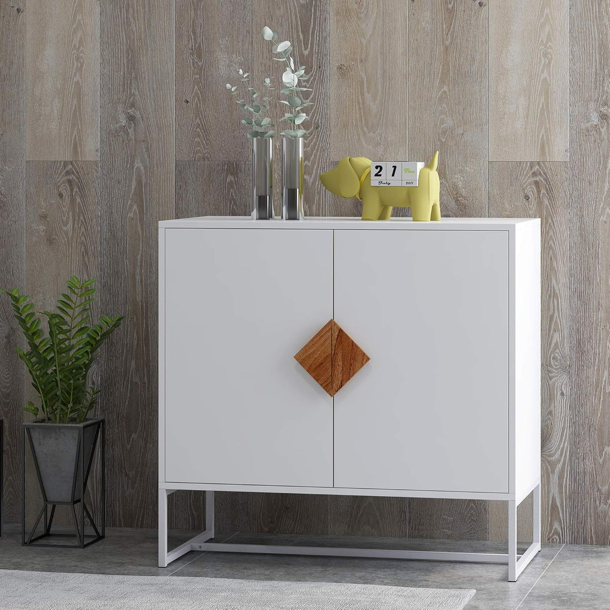 White Solid Wood Kitchen Buffet Cabinet with 2 Doors, 32 Inch B372