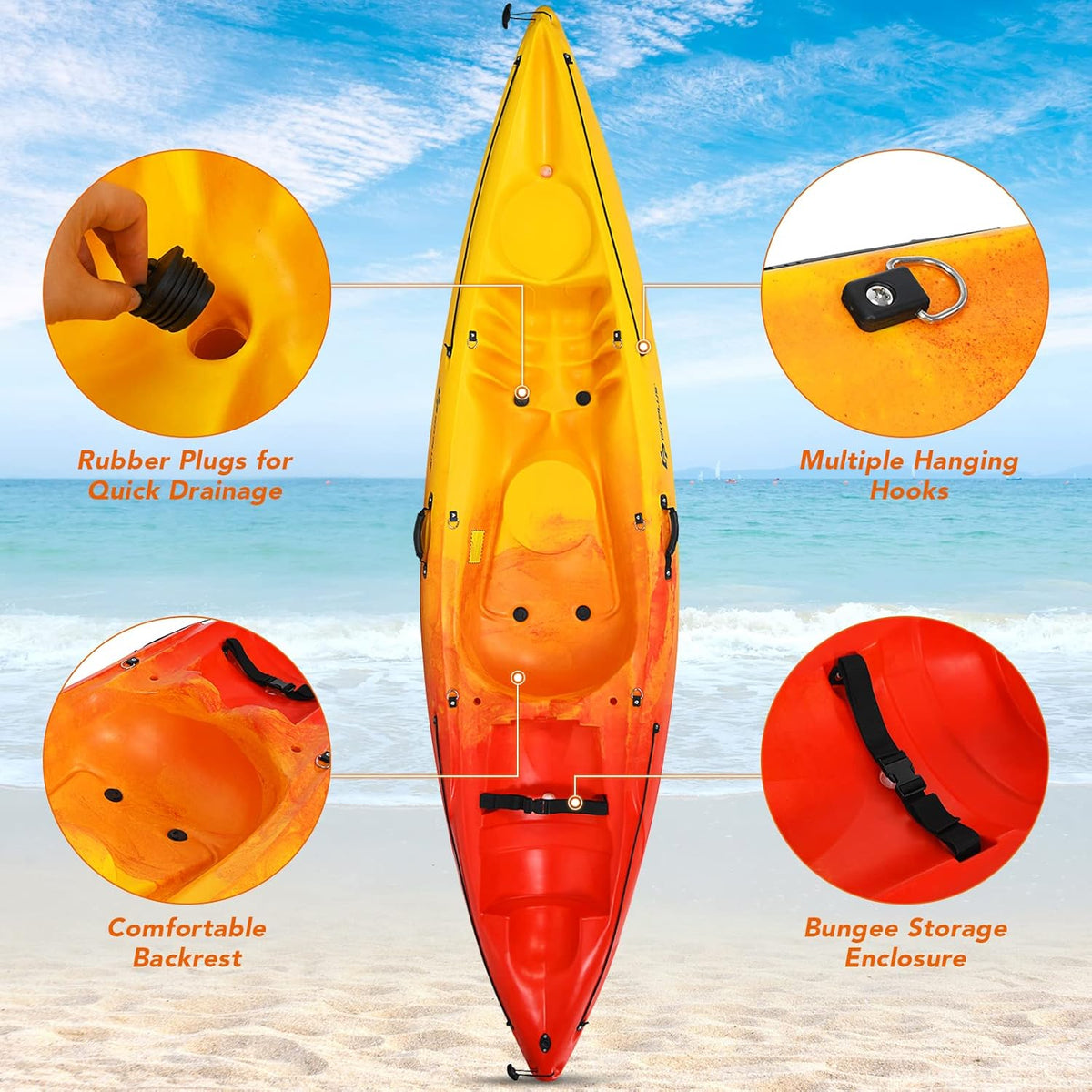 10.2FT Sit-On-Top Fishing Kayak with Aluminum Paddle & Bungee Storage R795