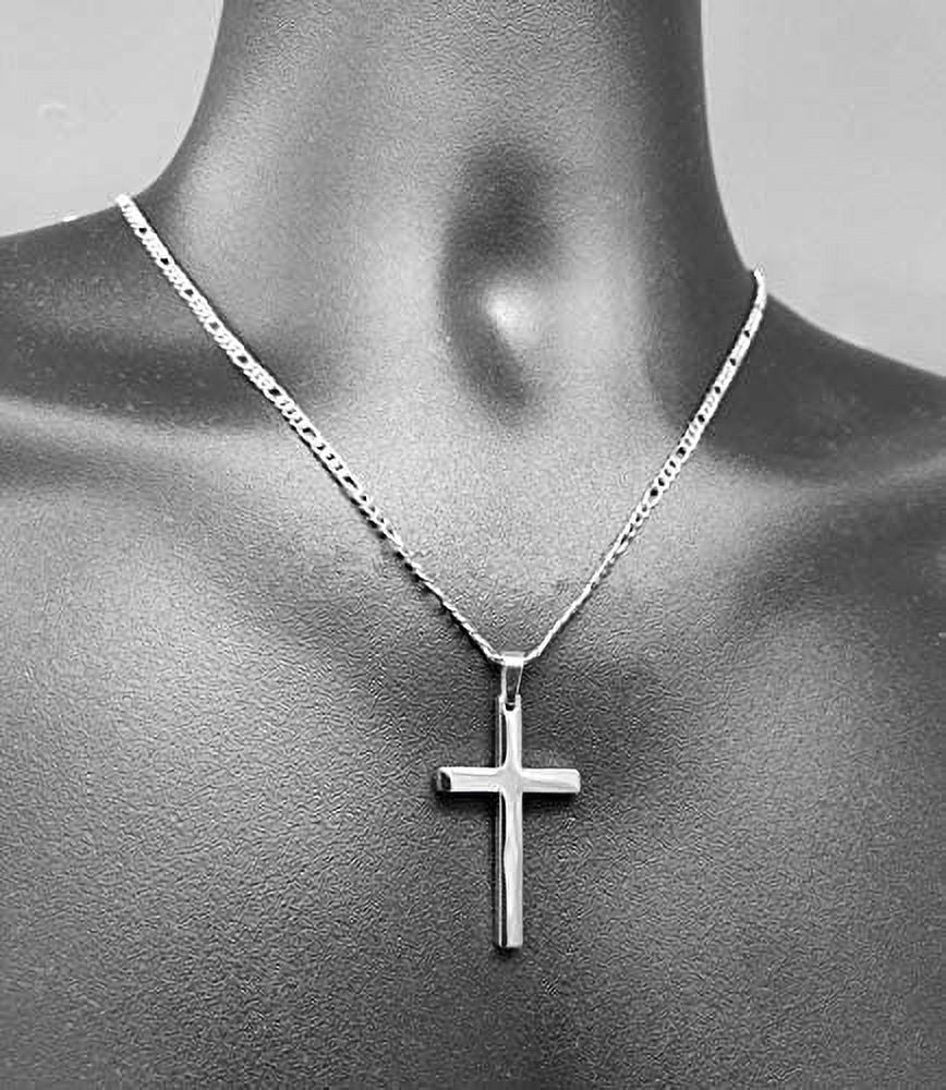 14K White Gold Figaro Cross with 4mm Cuban Link Chain K519094