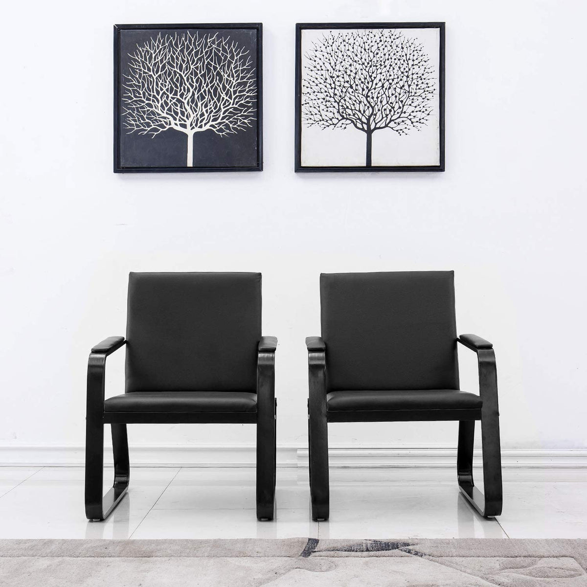 Black PU Leather Waiting Room Chair With Armrest U9551